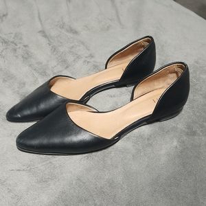 J. Jill Black D'Orsay Pointed Toe LeatherFlat Slip On Ponte Casual Flat